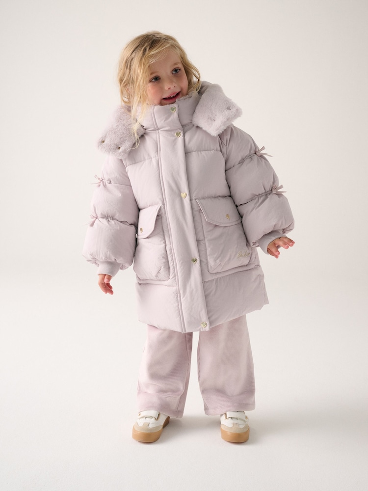 Baker by Ted Baker Lilac Purple Shower Resistant Bow Sleeve Padded Coat - Image 1 of 7 Baker by Ted Baker Lilac Purple Shower Resistant Bow Sleeve Padded Coat - Image 1 of 7