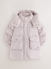 Baker by Ted Baker Lilac Purple Shower Resistant Bow Sleeve Padded Coat - Image 10 of 16
