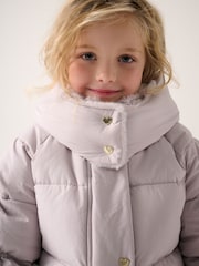 Baker by Ted Baker Lilac Purple Shower Resistant Bow Sleeve Padded Coat - Image 4 of 7