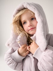 Baker by Ted Baker Lilac Purple Shower Resistant Bow Sleeve Padded Coat - Image 5 of 7