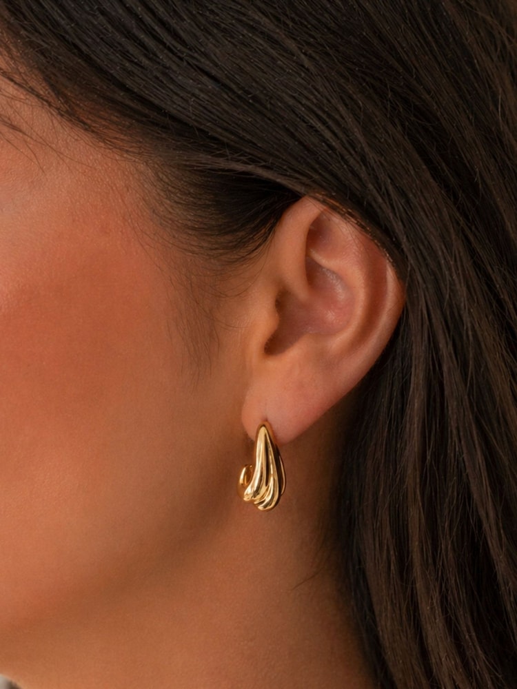Jon Richard Gold Tone Waterproof Multirow Dome Hoop Earrings - Image 2 of 2 Jon Richard Gold Tone Waterproof Multirow Dome Hoop Earrings - Image 2 of 2