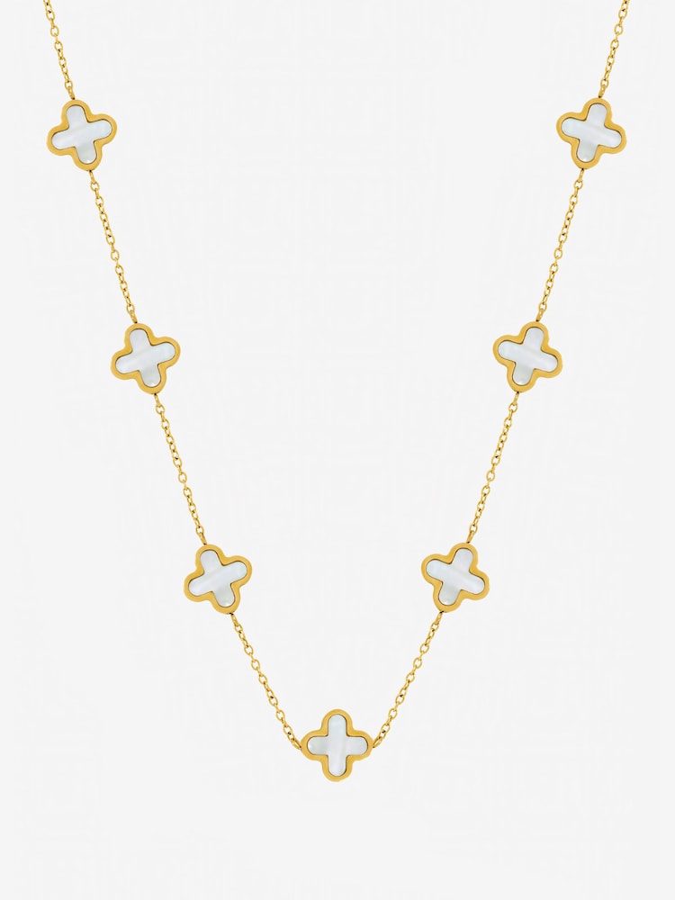 Jon Richard Gold Tone Waterproof Mother of Pearl Clover Station Necklace - Image 1 of 1 Jon Richard Gold Tone Waterproof Mother of Pearl Clover Station Necklace - Image 1 of 1