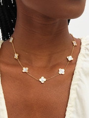 Jon Richard Gold Tone Waterproof Mother of Pearl Clover Station Necklace - Image 2 of 3