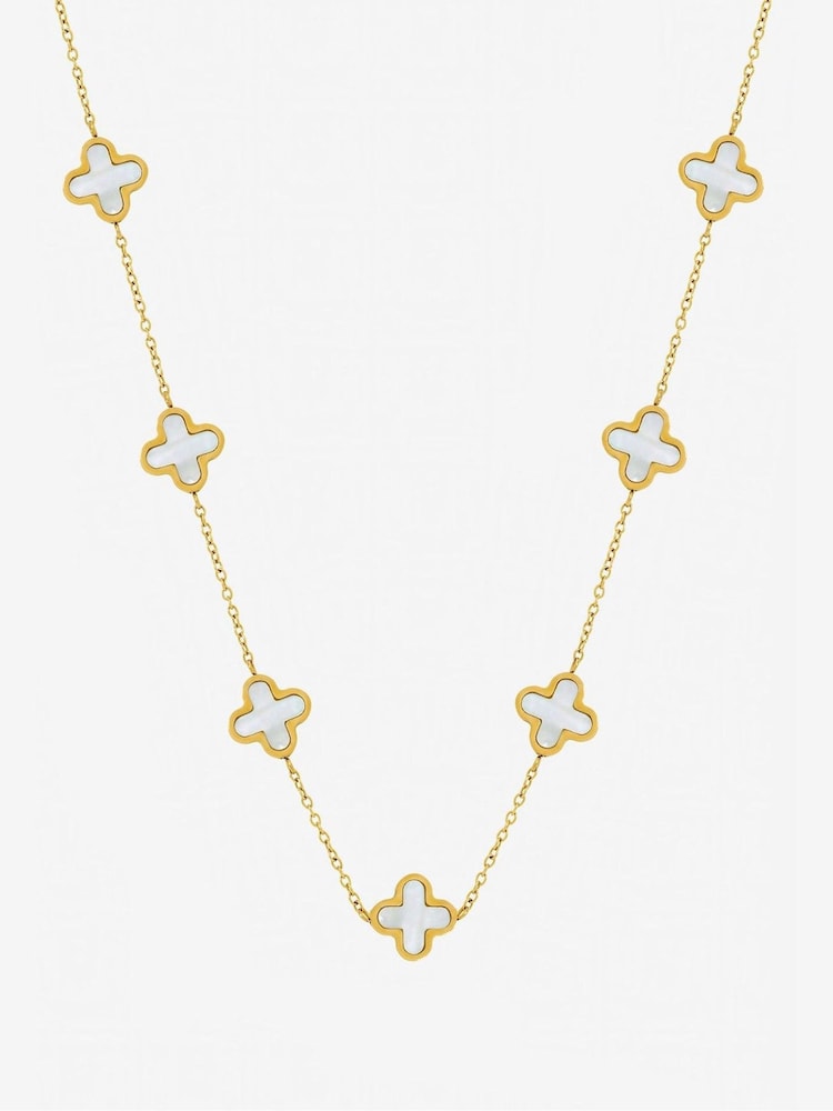 Jon Richard Gold Tone Waterproof Mother of Pearl Clover Station Necklace - Image 3 of 3