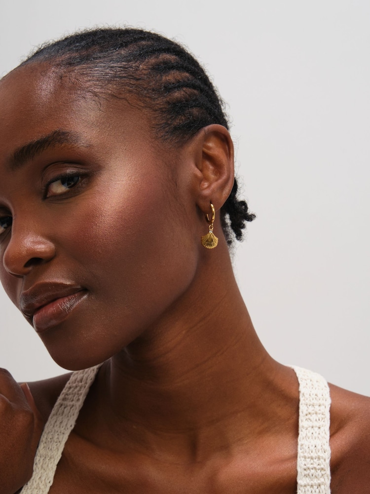 Jon Richard Gold Tone Waterproof Shell Hoop Earrings - Image 2 of 3