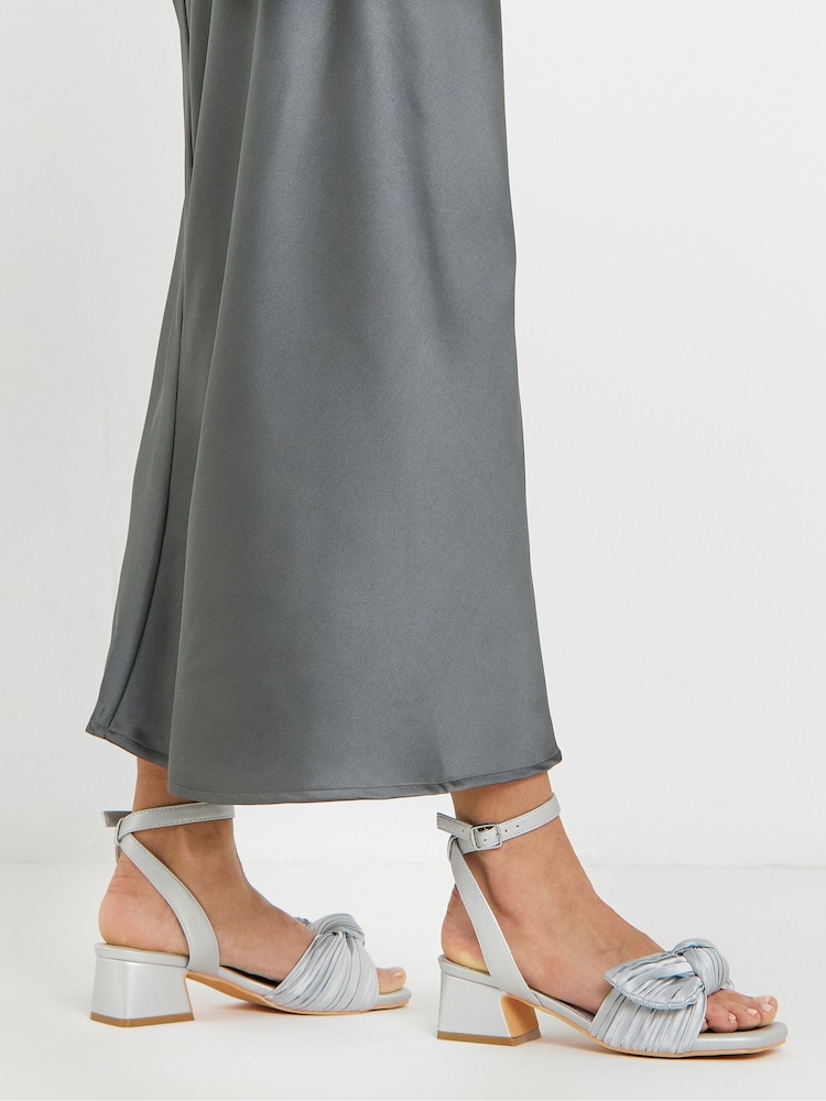 Simply Be Silver Side Bow Low Block Heels - Image 1 of 4 Simply Be Silver Side Bow Low Block Heels - Image 1 of 4