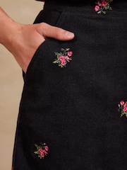 Love & Roses Black Floral Embroidered Cord Mini Skirt - Image 2 of 5