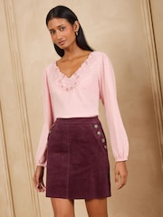 Love & Roses Cord Sailor Button Mini Skirt - Image 2 of 4