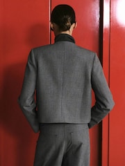 Mango Grey Check Cropped Tailored Jacket - Image 2 of 4