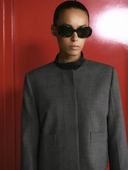 Mango Grey Check Cropped Tailored Jacket - Image 3 of 4