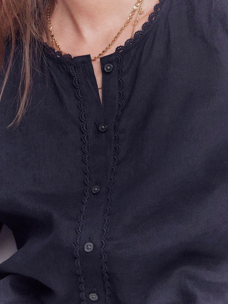 Boden Blue Leah Short Sleeve Linen Top - Image 2 of 5