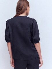 Boden Blue Leah Short Sleeve Linen Top - Image 3 of 5