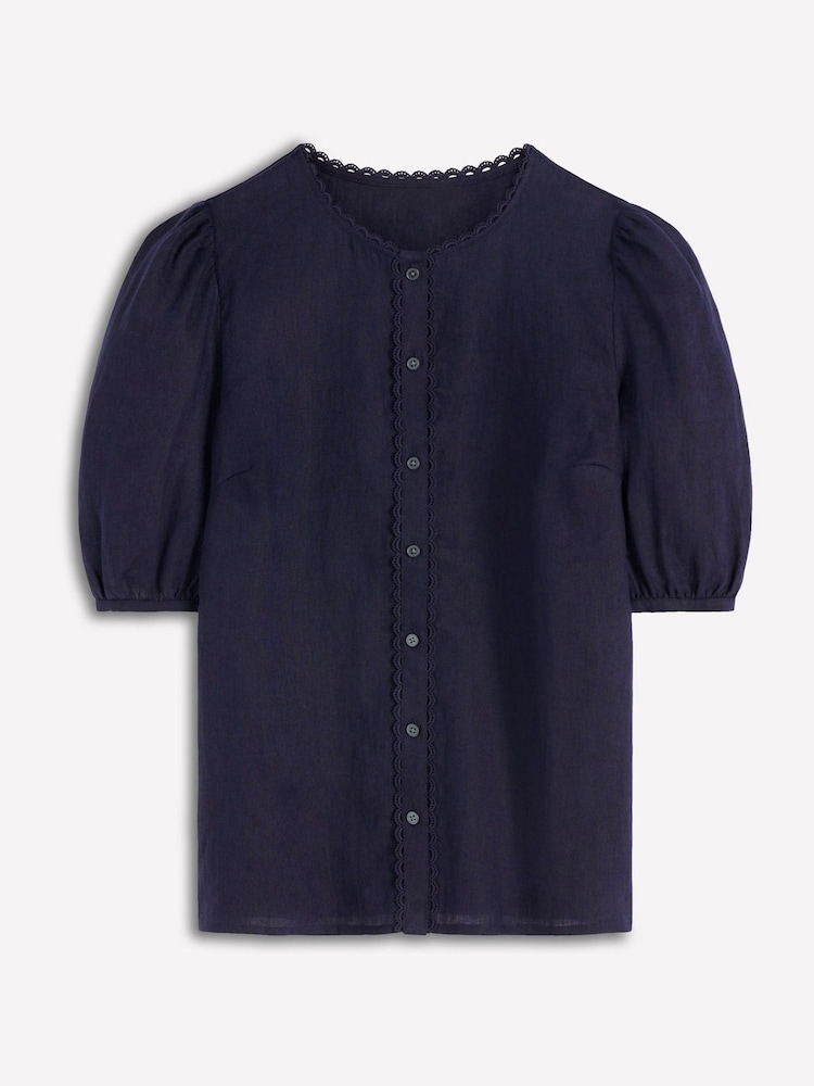 Boden Blue Leah Short Sleeve Linen Top - Image 5 of 5