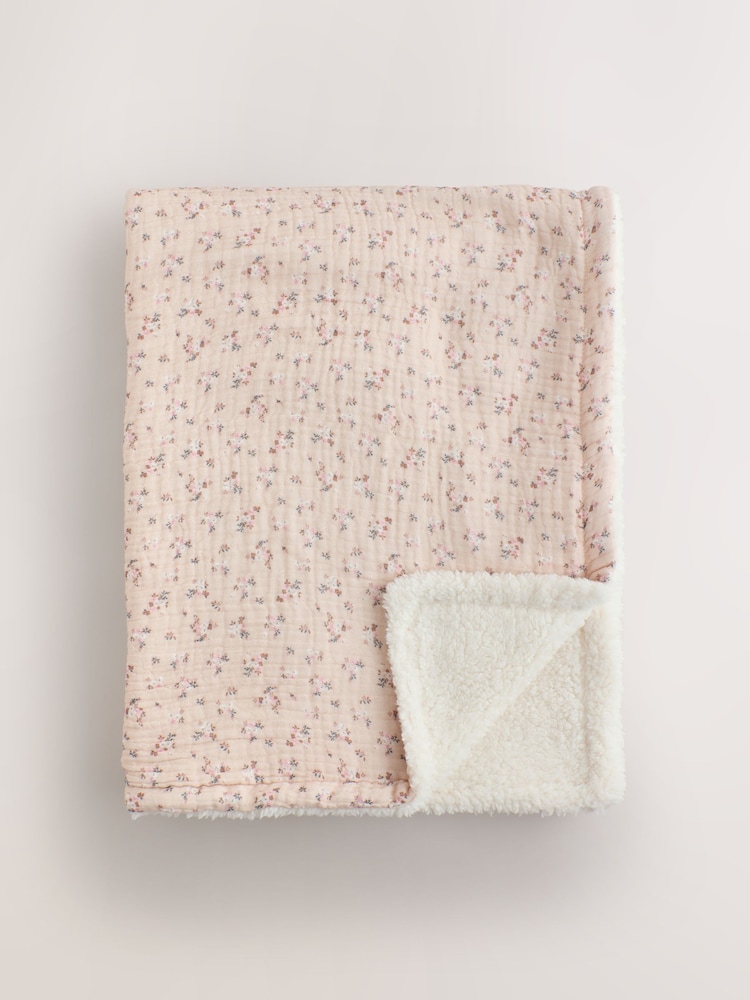 Pink Ditsy Floral Muslin Baby Fleece Blanket - Image 1 of 5