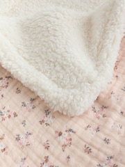 Pink Ditsy Floral Muslin Baby Fleece Blanket - Image 4 of 5