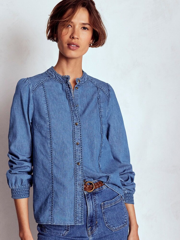 Boden Blue Rhea Trim Insert Denim Top - Image 1 of 6