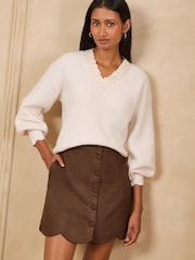 Love & Roses Suedette Scallop Hem Mini Skirt - 2 paveikslėlis iš 4