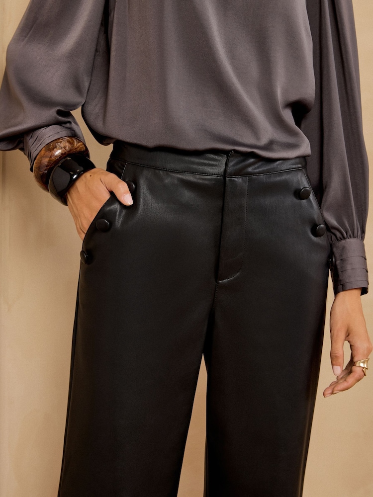 Love & Roses Black Wide Leg Button Detail Trousers - Image 2 of 5