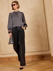 Love & Roses Black Wide Leg Button Detail Trousers - Image 4 of 5