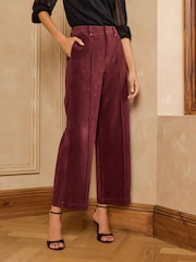 Love & Roses Burgundy Red Wide Crop Faux Suede Trousers - Image 1 of 5
