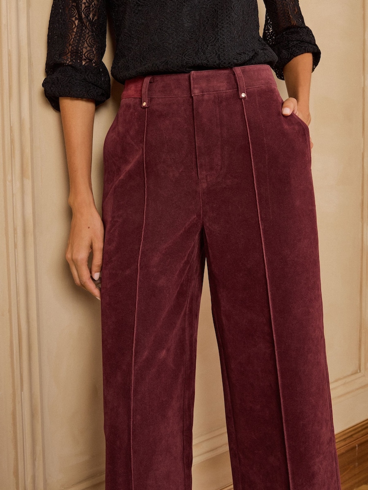 Love & Roses Burgundy Red Wide Crop Faux Suede Trousers - Image 2 of 5