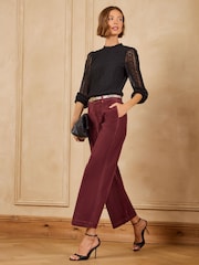 Love & Roses Burgundy Red Wide Crop Faux Suede Trousers - Image 3 of 5