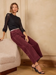 Love & Roses Burgundy Red Wide Crop Faux Suede Trousers - Image 4 of 5