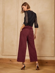 Love & Roses Burgundy Red Wide Crop Faux Suede Trousers - Image 5 of 5