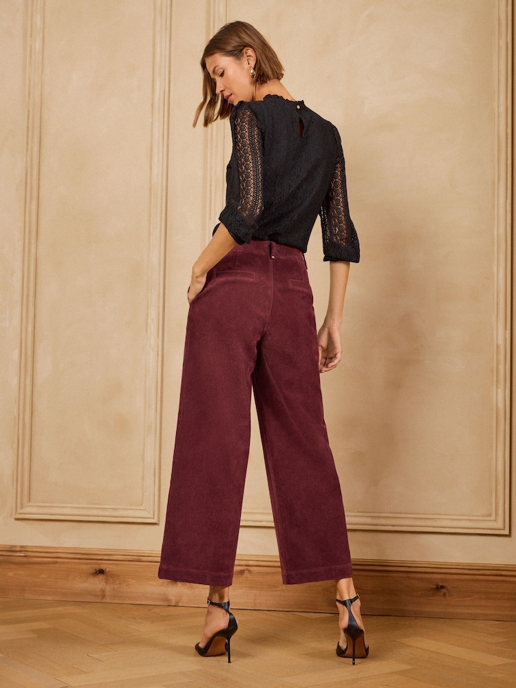 Love & Roses Burgundy Red Wide Crop Faux Suede Trousers - Image 5 of 5