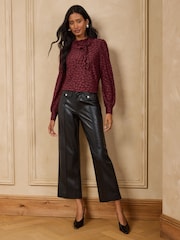 Love & Roses Burgundy Red Textured Animal Jersey Tie Neck Top - Image 3 of 4