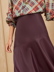 Love & Roses X Binky Berry Red Petite Faux Leather Asymmetric Full Hem Midi Skirt - Image 2 of 5