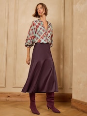 Love & Roses X Binky Berry Red Petite Faux Leather Asymmetric Full Hem Midi Skirt - Image 3 of 5