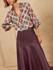 Love & Roses X Binky Berry Red Petite Faux Leather Asymmetric Full Hem Midi Skirt - Image 4 of 5