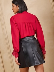 Love & Roses Black Faux Leather Suedette Mix Stud Mini Skirt - Image 4 of 5