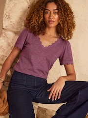 Love & Roses Purple Scallop V-Neck T-Shirt - Image 1 of 4