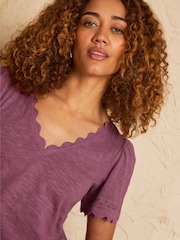 Love & Roses Purple Scallop V-Neck T-Shirt - Image 2 of 4