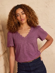 Love & Roses Purple Scallop V-Neck T-Shirt - Image 4 of 4