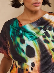 Love & Roses Black Ombre Print Cowl Neck Satin Front Jersey Back Top - Image 2 of 5