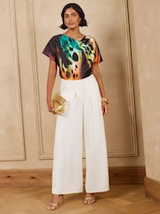 Love & Roses Black Ombre Print Cowl Neck Satin Front Jersey Back Top - Image 3 of 5