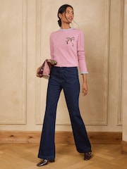 Love & Roses Rose Pink Embroidered Bow Long Sleeve Jersey Top - Image 3 of 4