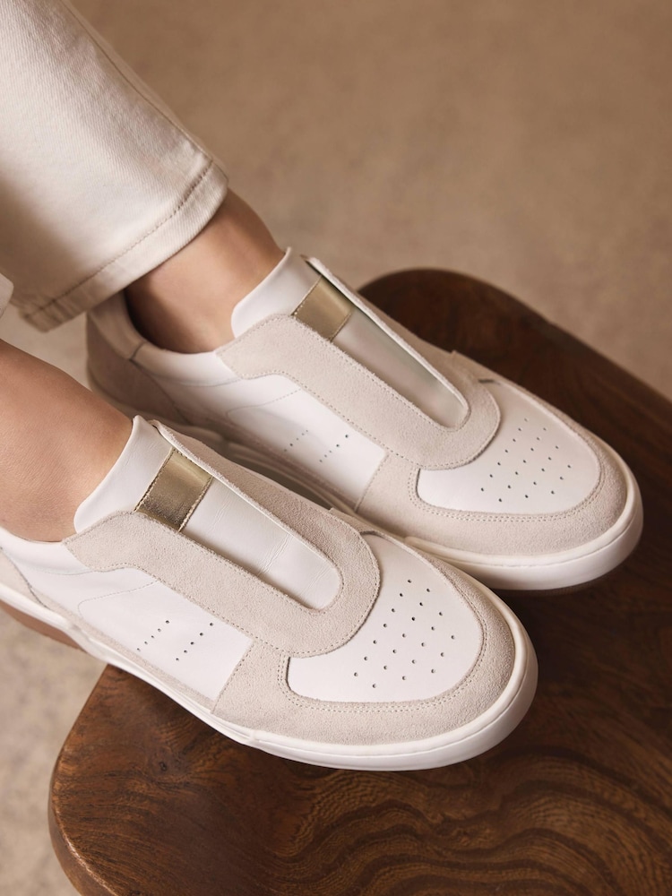 Mint Velvet White Rylie Suede Slip On Trainers - Image 1 of 5