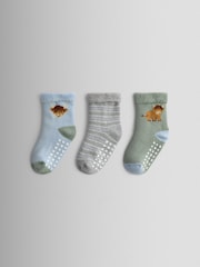 JoJo Maman Bébé Light Blue 3-Pack Highland Cow Socks - Image 1 of 5