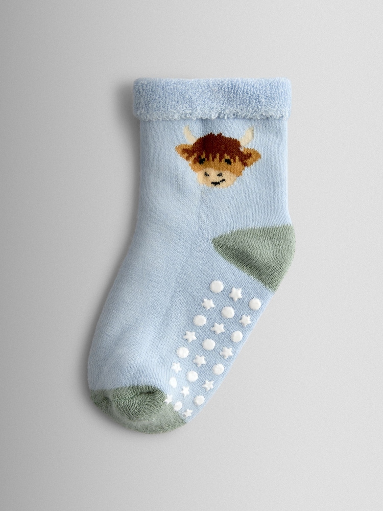 JoJo Maman Bébé Light Blue 3-Pack Highland Cow Socks - Image 2 of 5