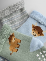JoJo Maman Bébé Light Blue 3-Pack Highland Cow Socks - Image 5 of 5