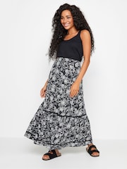 M&Co Blue Petite Black & White Damask Print Tiered Maxi Skirt - Image 1 of 5