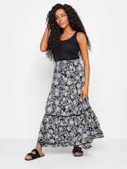M&Co Blue Petite Black & White Damask Print Tiered Maxi Skirt - Image 4 of 5