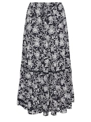 M&Co Blue Petite Black & White Damask Print Tiered Maxi Skirt - Image 5 of 5