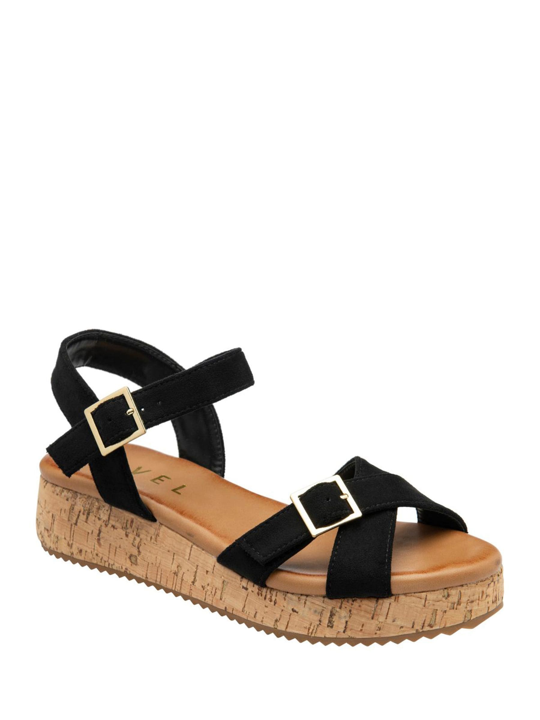 Ravel Women's Black Strappy Low Wedge Sandals