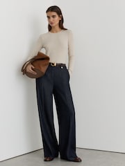 Reiss Indigo Kaia Petite Lyocell Topstitched Wide-Leg Trousers - Image 1 of 8