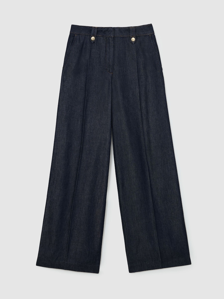 Reiss Indigo Kaia Petite Lyocell Topstitched Wide-Leg Trousers - Image 2 of 8